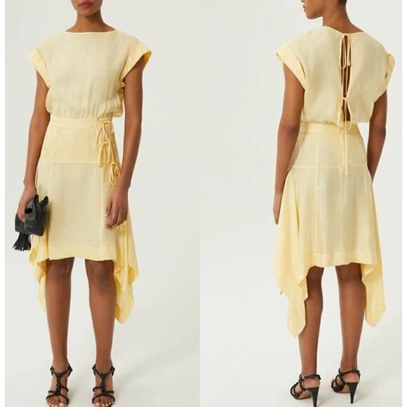 Rebecca Minkoff Yarrow Dress Short Sleeve Asymmetrical Buttermilk Yellow Size S - Picture 1 of 13